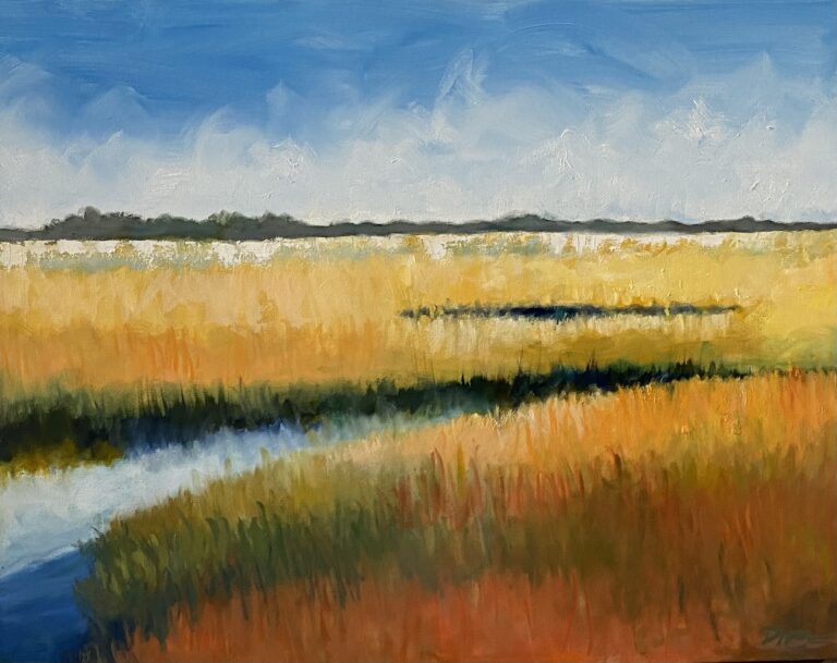 Oil Painting of a marsh on Cape Cod, Massachusetts in the fall.